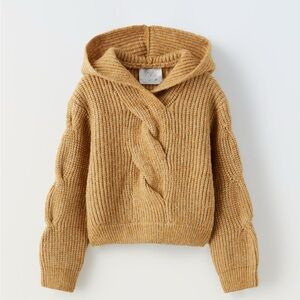 Zara Kids Girls Hooded Cable Knit Sweater Size 11-12 EUC